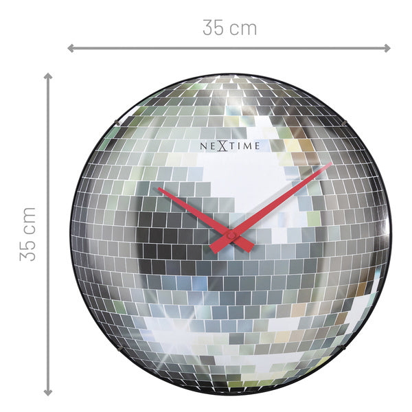 Nextime Ne-3293 Stille Wandklok - 35Cm - Discobal - Koepelvormig Glas - "Disco Ball"