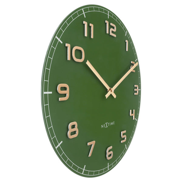 Nextime Ne-3314Gc Wandklok Dia 40Cm Groen Glas/Aluminium Classy Medium
