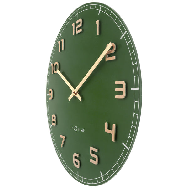 Nextime Ne-3314Gc Wandklok Dia 40Cm Groen Glas/Aluminium Classy Medium