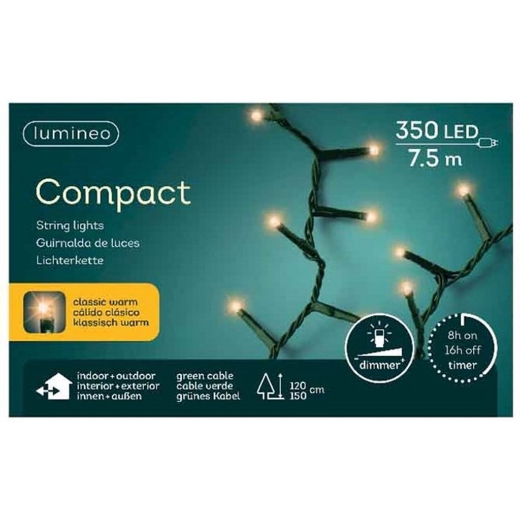 Lumineo Compact Kerstverlichting Binnen/Buiten 7.5M Groen 350 Leds Klassiek Warm Dimmer Timer