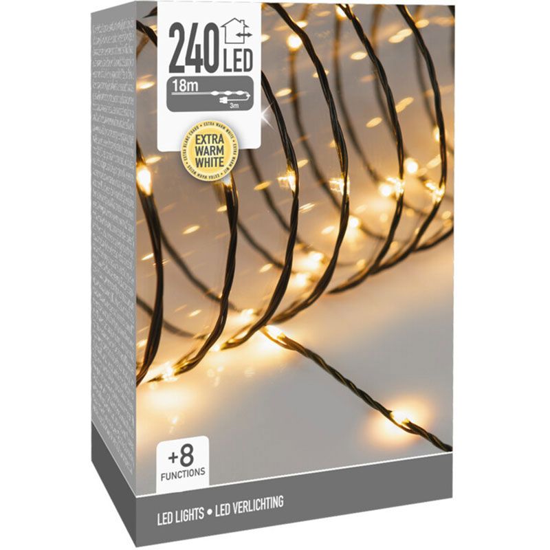 Led Verlichting 240 Led - 18 Meter - Extra Warm Wit - Voor Binnen En Buiten - 8 Lichtfuncties - Soft Wire