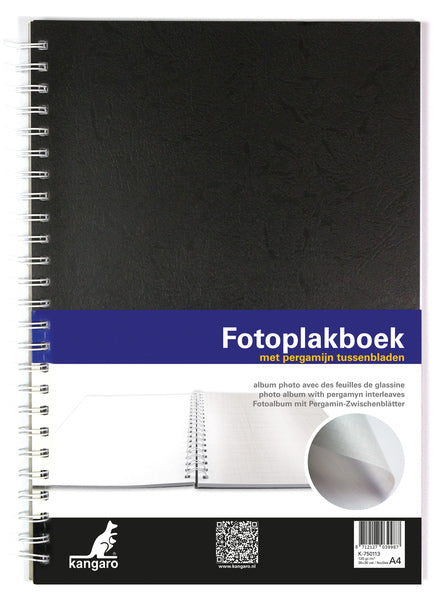 Kangaro K-750113 Fotoplakboek 33X23Cm Zwart. Met Pergamijnvellen. 36+36 Vel