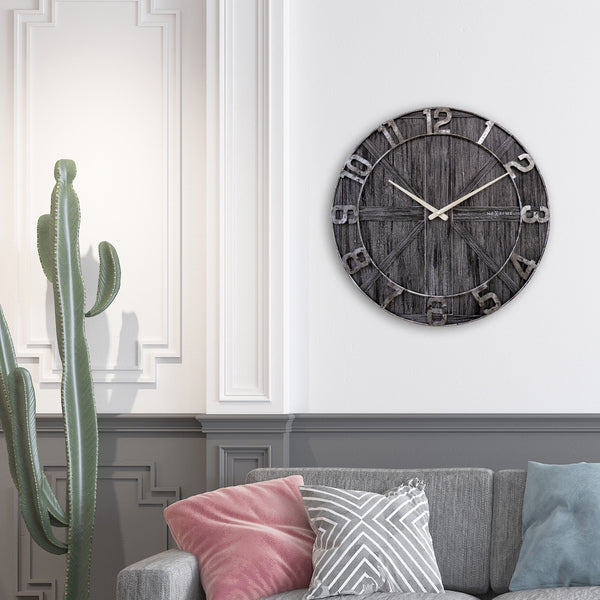 Nextime Ne-3276Zw Wandklok York 50 Cm Zwart/Hout/Metaal