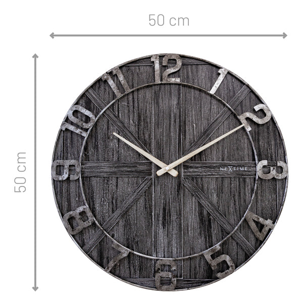 Nextime Ne-3276Zw Wandklok York 50 Cm Zwart/Hout/Metaal