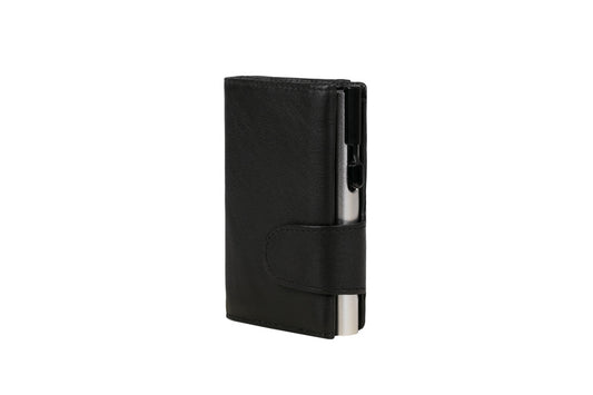 Juscha Ju-962201 Pasjeshouder Clicksafe Rfid Nappaleer Zw/Zi 8 Pasjes Met Opbergvak Voor Muntgeld