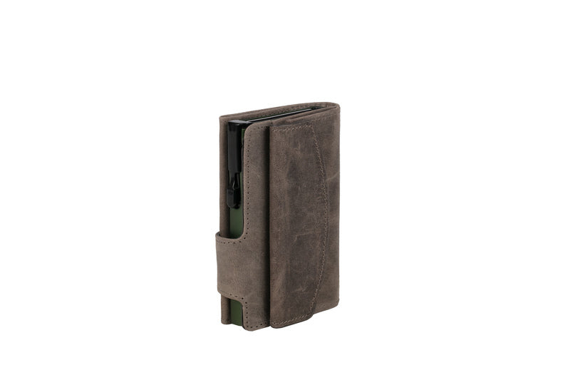 Juscha Ju-964306 Pasjeshouder Clicksafe Rfid Jachtleer Gri/Gro 8 Pasjes Met Opbergvak Voor Muntgeld