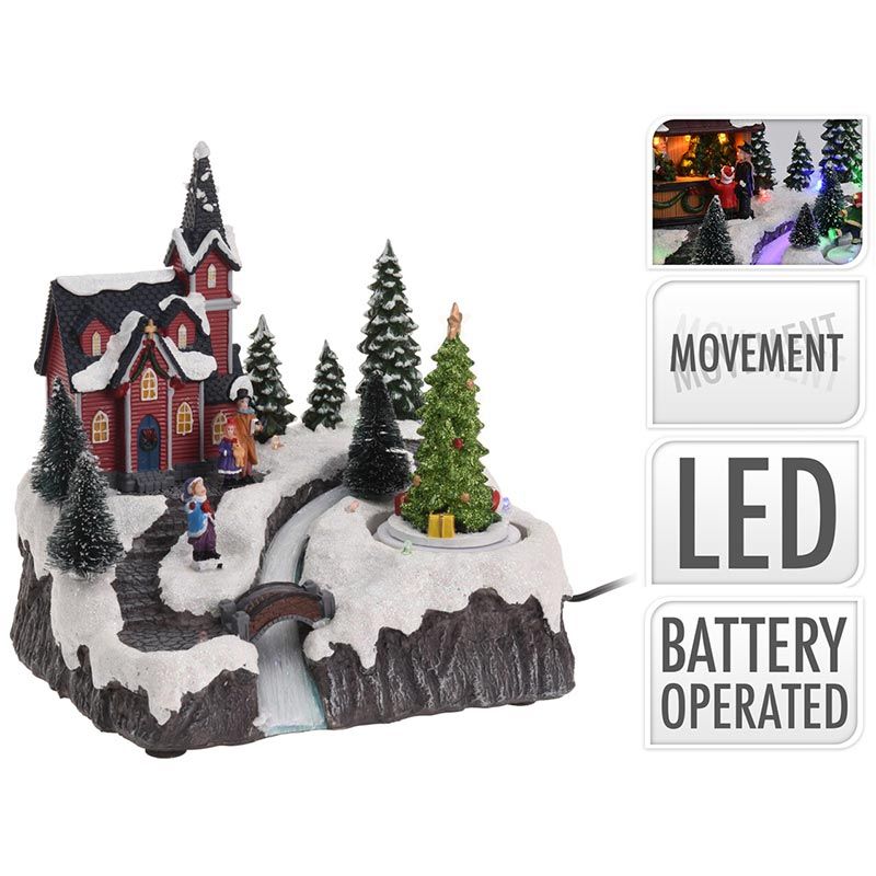 Kersthuisje Met Led Verlichting En Beweging - Op Batterijen