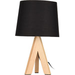 Tafellamp Met Houten Poten En Zwarte Kap - 29Cm Hoog
