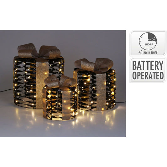 Kerstgifts Met Verlichting - 3 Stuks - Zwart