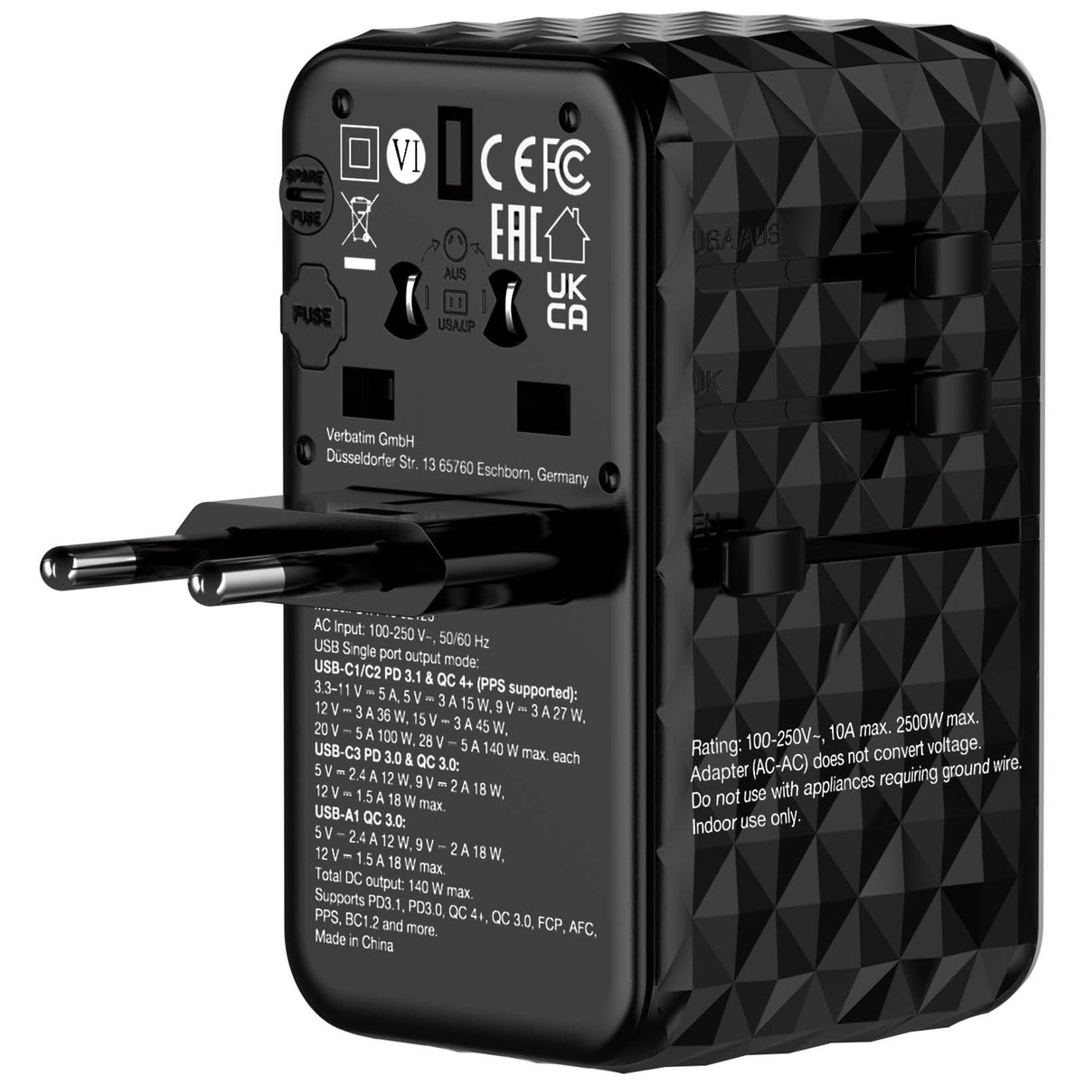 Verbatim Gan Iii Uni.travel Adap 140W Welt-Zu-Welt Uta-10   32125