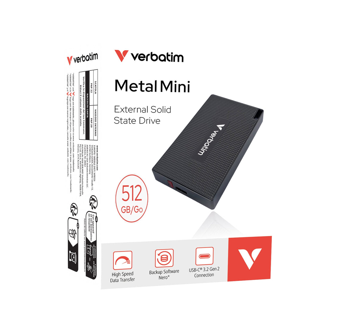 Verbatim Metal Mini Ssd    512Gb Usb-C Gen 2                32030