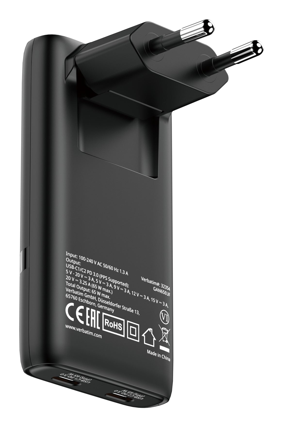 Verbatim Fold N Go Gan Charger 65W 2Xusb C Schw.klappb.st.32354
