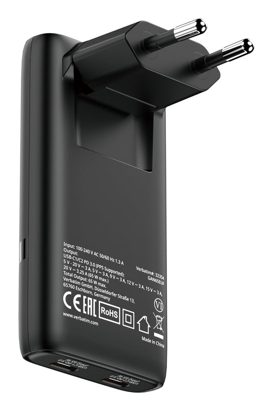 Verbatim Fold N Go Gan Charger 65W 2Xusb C Schw.klappb.st.32354