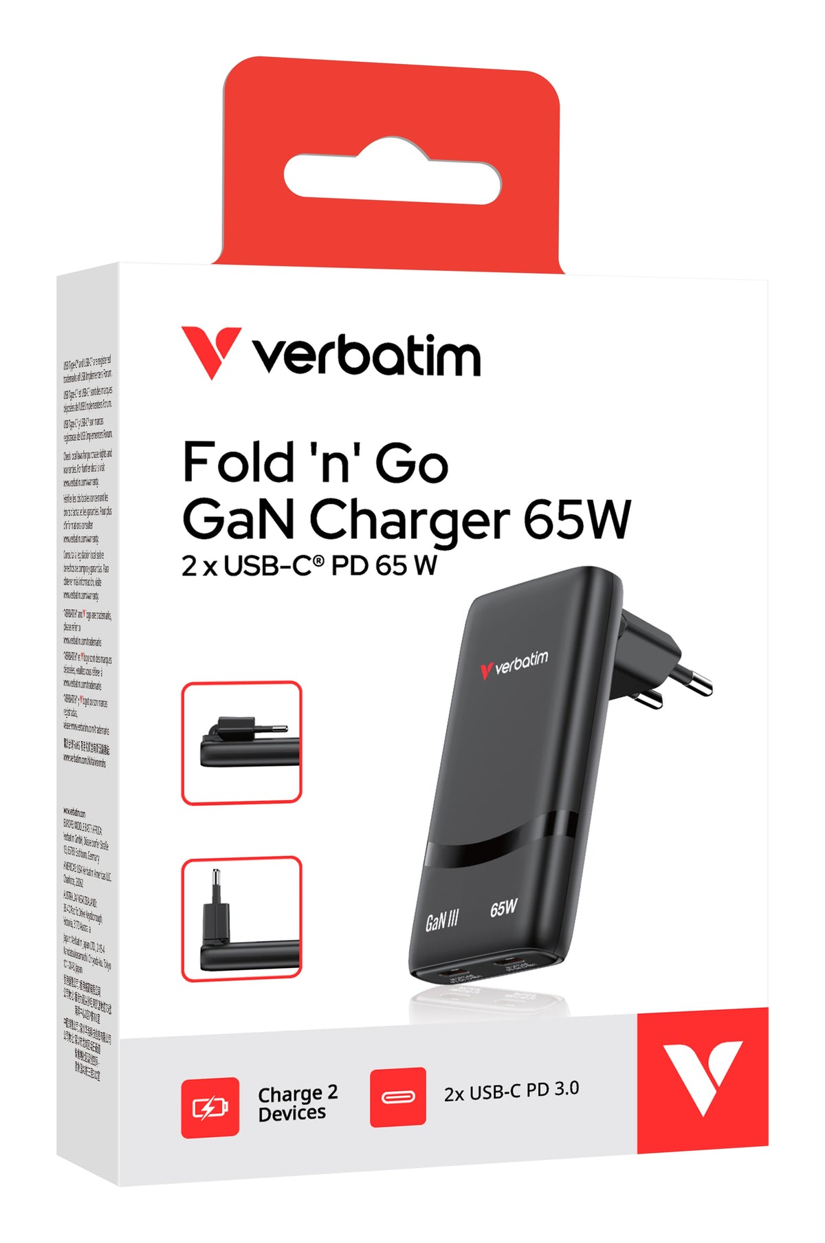 Verbatim Fold N Go Gan Charger 65W 2Xusb C Schw.klappb.st.32354