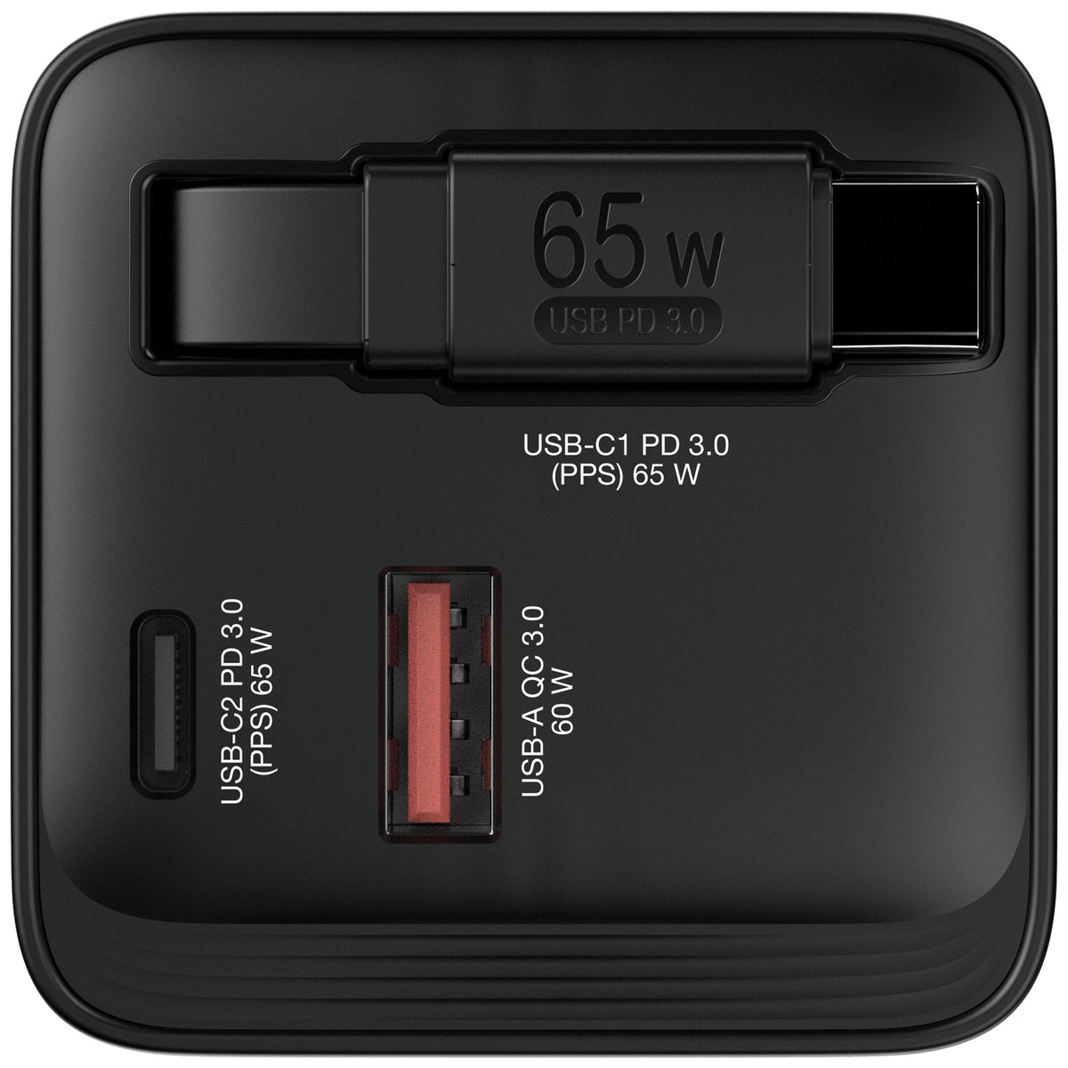 Verbatim Gan Charger 65W 2Xusb-C Pd,1Xusb-A, Retrac. Cable  32217
