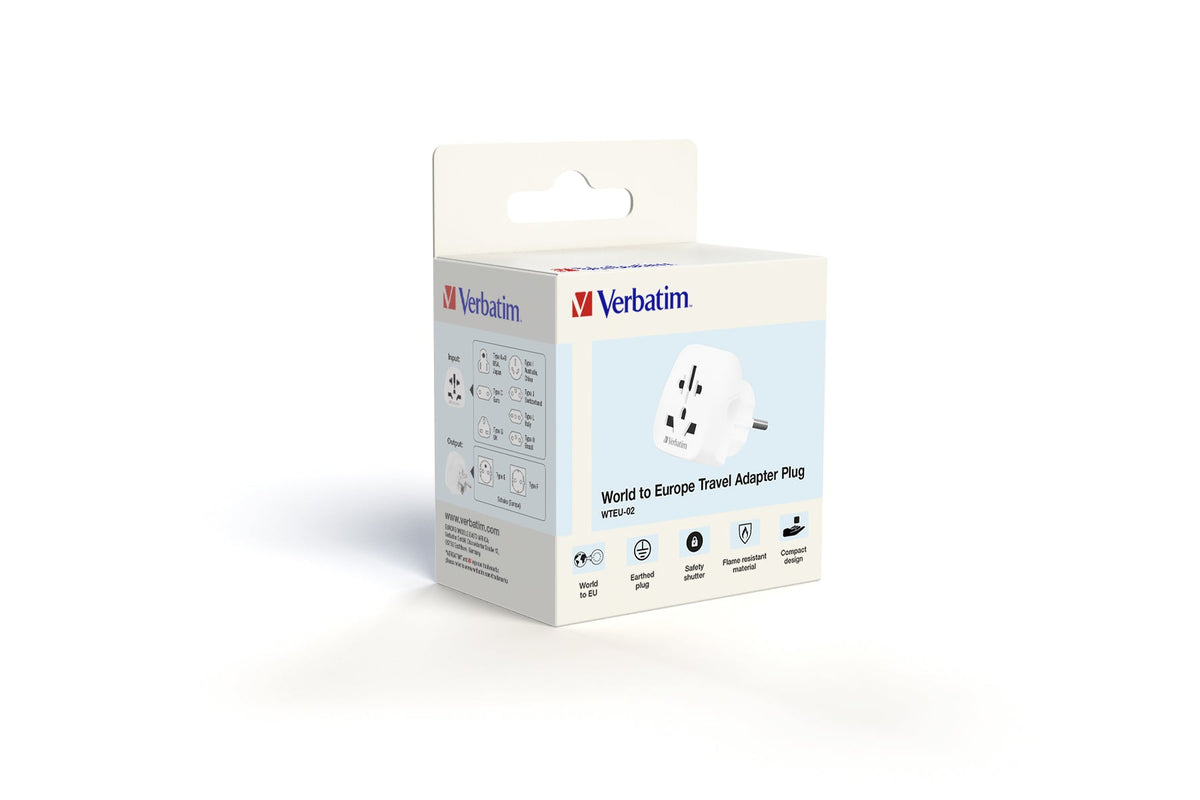 Verbatim World To Europe Travel Adapter Plug White Wteu-02 49549