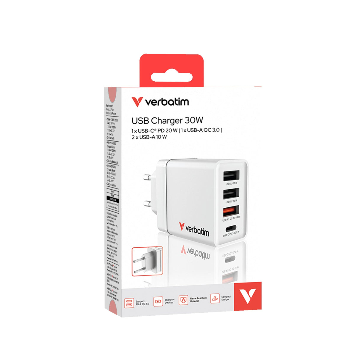 Verbatim Usb Wall Charger 30W 1Xusb-C Pd 3Xusb-A Weiß    49701