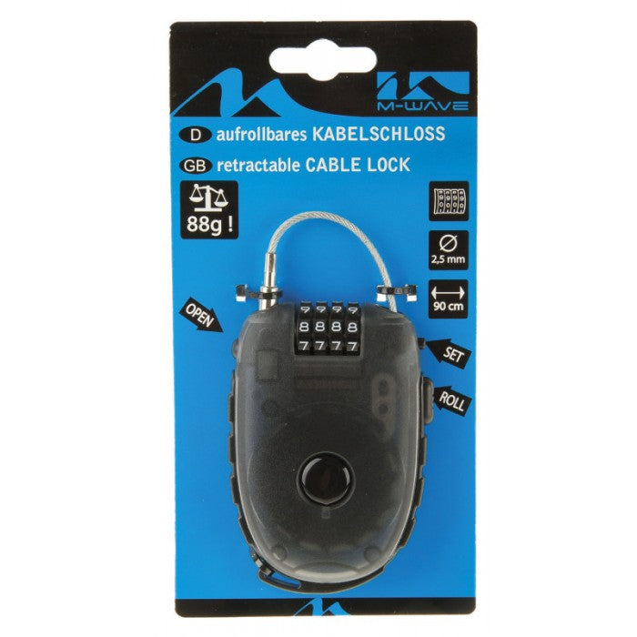 Kabelslot Met Oprolbare Staalkabel M-Wave Lock 'N Roll - 90 Cm X 2,4 Mm (Op M-Wave Kaart)