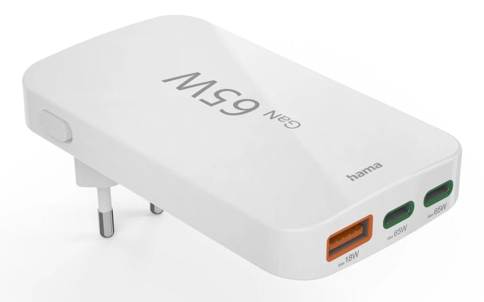 Hama Flaches Mini-Ladegerät  65W 2Xusb-C/1Xusb-A, Weiß     201976