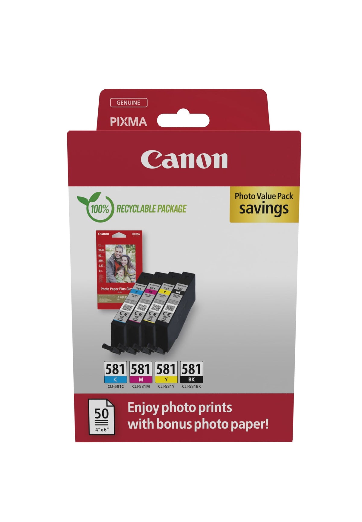 Canon Cli-581 Bk/C/M/Y Photo Value Pack