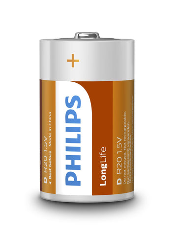 1X2 Philips Longlife D Batterie