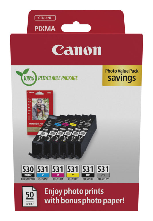 Canon Pgi-530 / Cli-531 Photo Value Pack Pgbk/C/M/Y/Bk/Gy