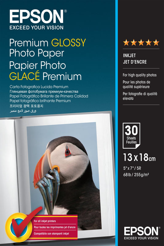 Epson Premium Glossy Photo Paper 13X18Cm, 30 Sheet, 255G  S042154