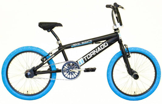 Bmx Fiets Royal-Bugatti Tornado Freestyle 20 Inch - Mat Zwart Met Blauwe Banden