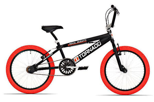 Bmx Fiets Royal-Bugatti Tornado Freestyle 20 Inch - Mat Zwart Met Rode Banden