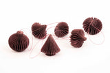 Hanging Paper Ornaments - Set 6 Pcs - 4,5 Cm - Christmas Honeycomb Baubles - Purple - Green - Olive - Christmas Tree Decorations