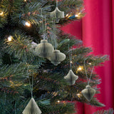 Hanging Paper Ornaments - Set 6 Pcs - 4,5 Cm - Christmas Honeycomb Baubles - Purple - Green - Olive - Christmas Tree Decorations