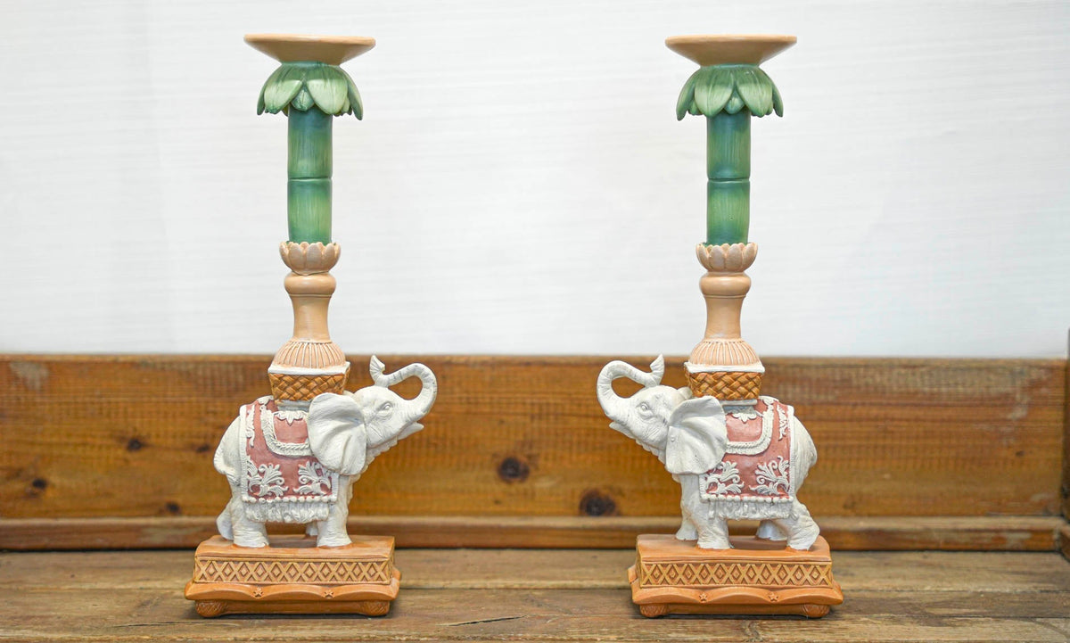 Candle Holder - Elephant Natural/Pink - Polyresin -  ↑ 34,5 Cm
