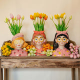 Vase Strawberry Girl + 10X Real Touch Tulip Pink - Silk Artificial Tulips