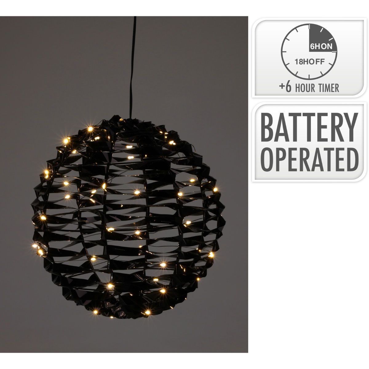 Verlichte Bal - Zwart - 25 Cm - 60 Led
