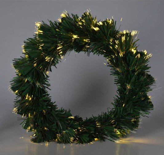 Kerstkrans Met Verlichting - Fiber Optic - 50 Cm - Warm Wit - Op Batterijen