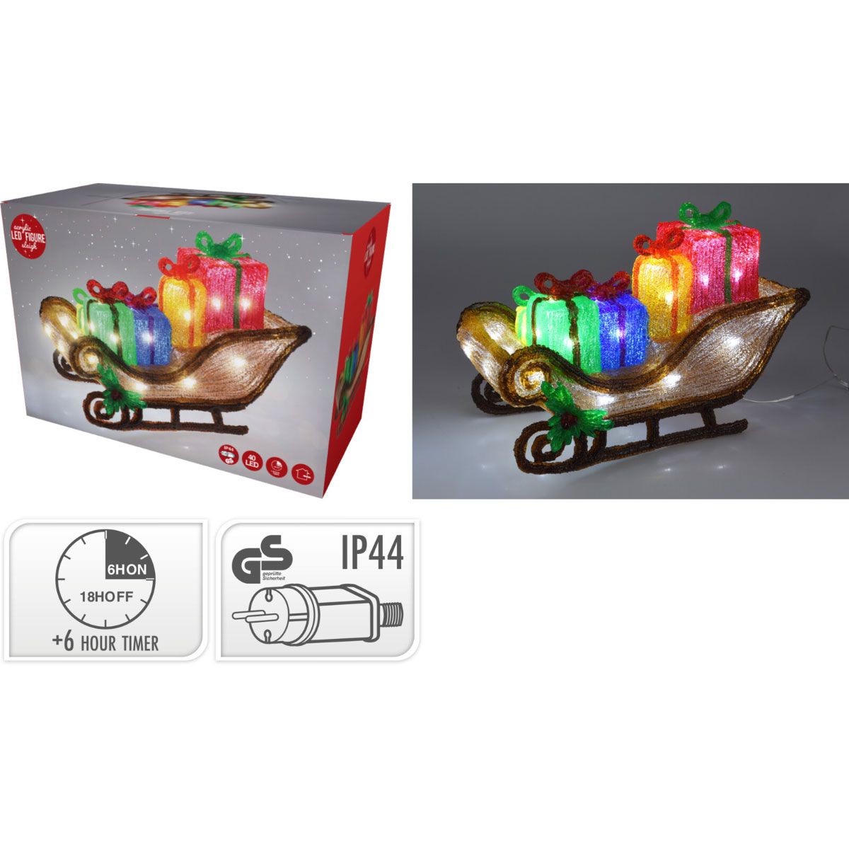 Kerstfiguur Acryl - Arreslee Met Led - 40 Cm