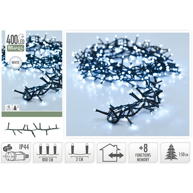 Micro Cluster 400 Led's - 8 Meter - Wit - 8 Functies + Geheugen