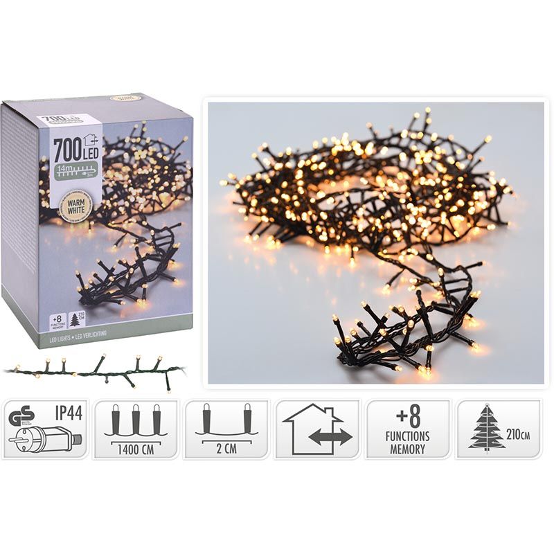 Micro Cluster 700 Led's -14 Meter - Warm Wit - 8 Functies + Geheugen