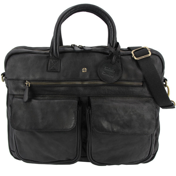 Juscha Ju-48200 Laptop Aktetas Roberto Romano Firenze Zwart, Echt Leer 29X40X10Cm