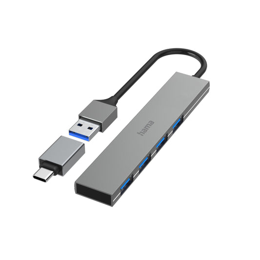 Hama Usb-Hub 4-Poorts Usb 3.2 Gen1 5 Gbit/S Ultra Slim Incl. Usb-C-Adapter