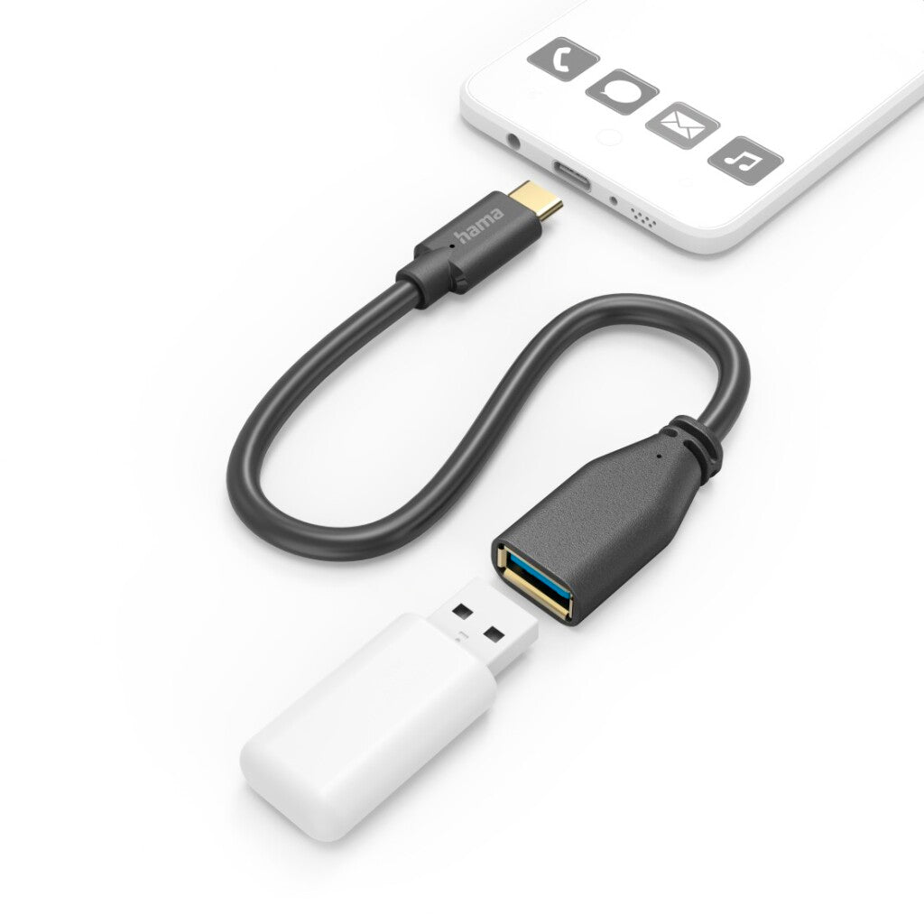 Hama Usb-Adapterkabel Otg Usb-C-Stekker - Usb-A-Aansluiting 15 Cm Zwart