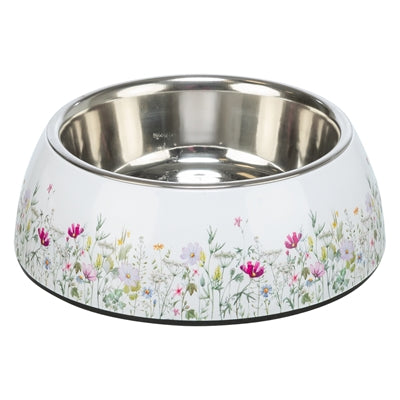 Trixie Voerbak / Drinkbak Bloemmotief Rvs Wit / Meerkleurig 22X22X7,5 Cm