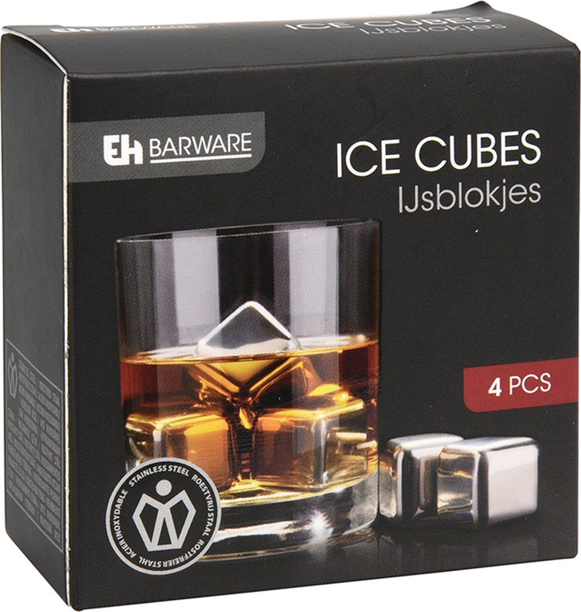 Excellent Houseware Ijsblokjes Rvs - 4 Stuks