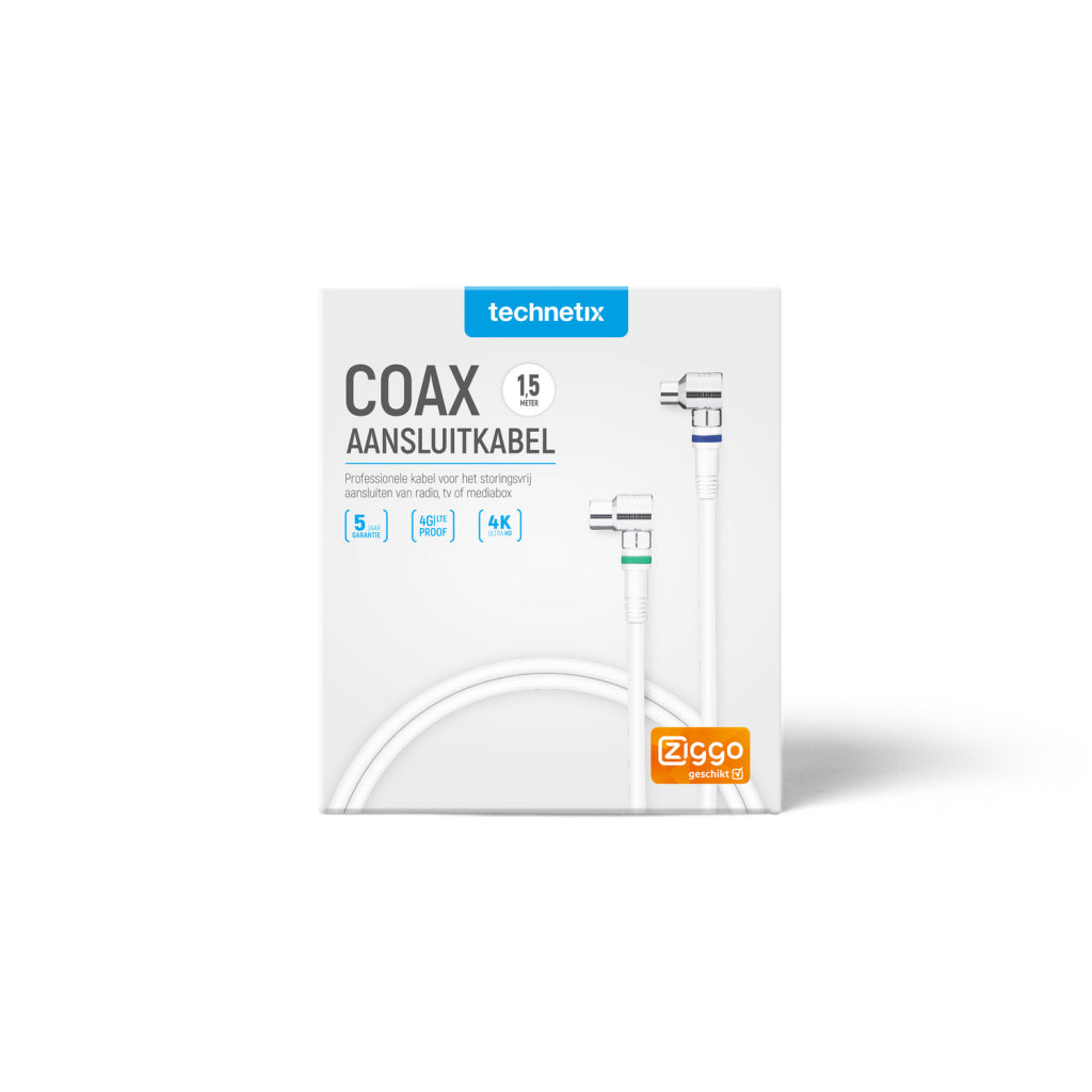 Technetix Tn-Rla 21-1.5S Coaxkabel Male - Female Haaks 90&Deg; 1.5 M Wit/Zilver