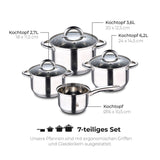 Renberg Alexander Pannenset Rvs - Inductie - 7 Delig - 4  Kookpannen Ø 16 - 18 - 20 - 24 Cm + 3 Deksels