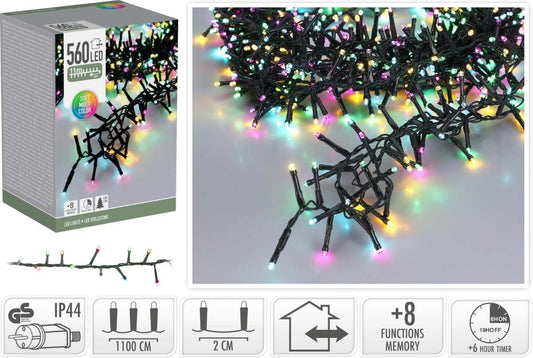Microcluster - 11 Meter - 560 Led - Soft Multi Colour - Kerst - Festival