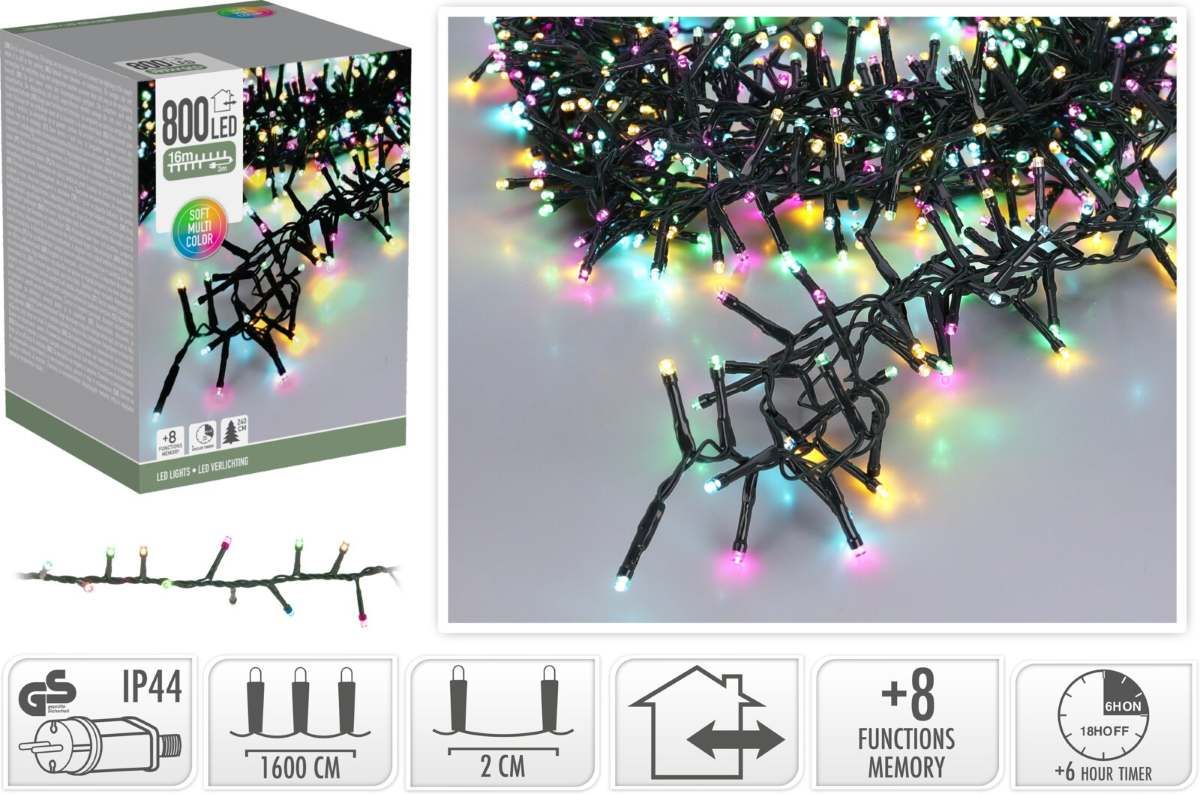 Microcluster - 16 Meter - 800 Led - Soft Multi Colour - Kerst - Festival