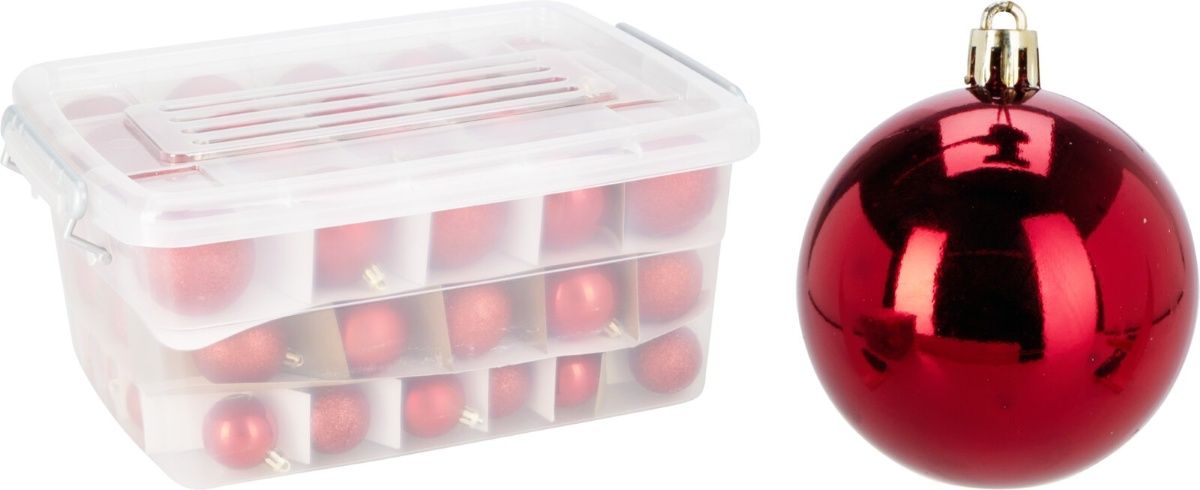 Kerstballen Set Rood - 70 Stuks - Kunststof  - Opbergbox