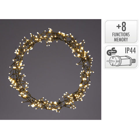 Ceruzo Kerstring Met Verlichting - 300 Led - Ø38 Cm - Warm Wit - 8 Lichtfuncties - Voor Binnen En Buiten