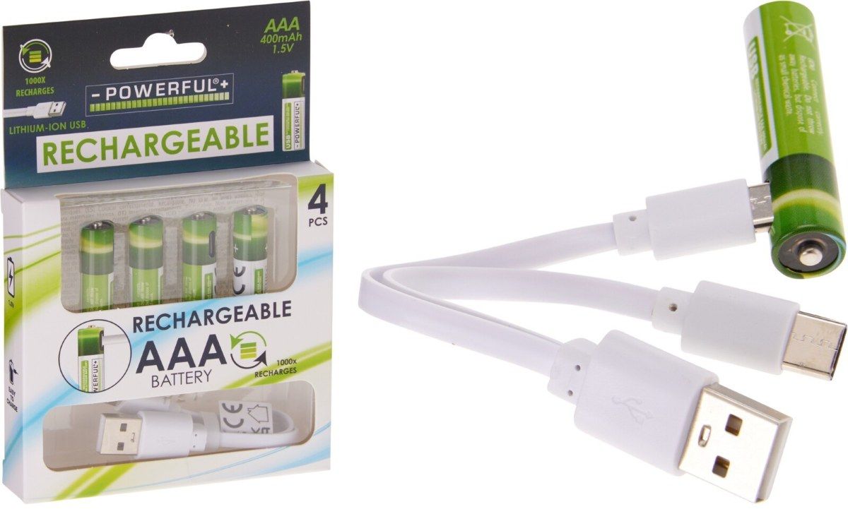 Oplaadbare Aaa Batterijen - Usb - 400Mah - 4 Stuks